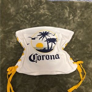 Corona White Crop Top with Yellow Tie Side
